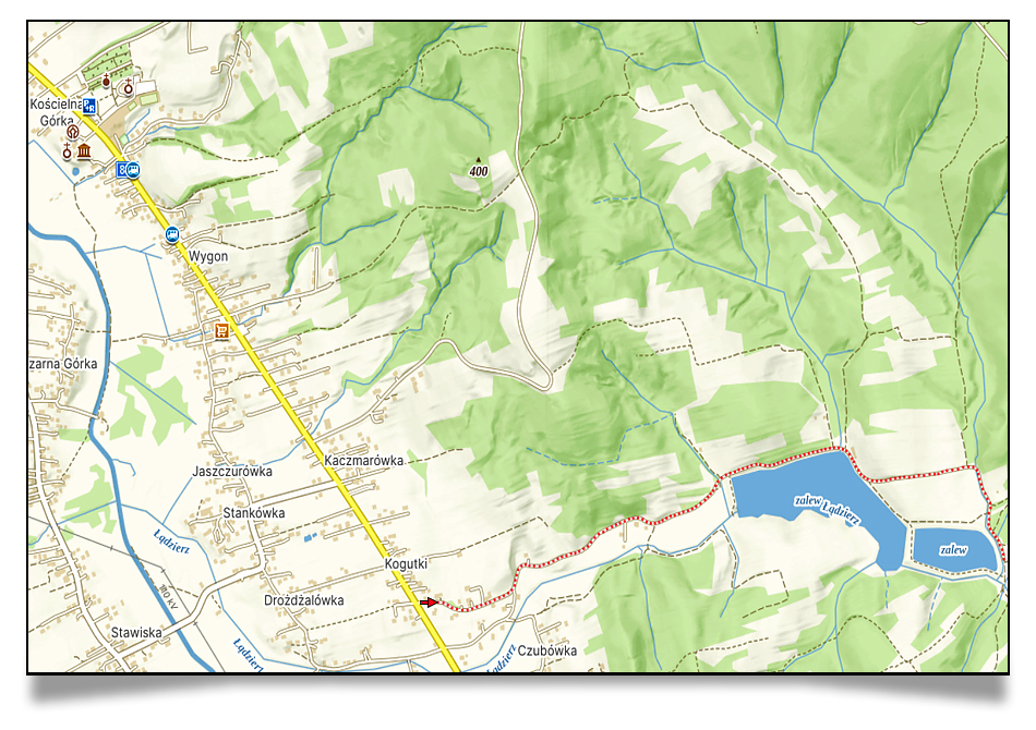 Trasa nad Zalew Blizne z cieniami pod zdjęciem